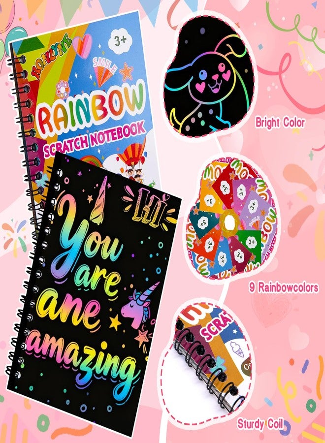 HONLYNE Valentines Day Gifts for Kids, 18 Pcs Rainbow Scratch Art Notebook, Loot Bag Fillers for Kids, Classroom Goodie Bag Fillers, Birthday Party Favors Bulk Gifts for Girls Boys, Return Crafts New Year - Image 3